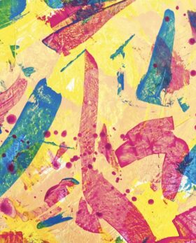 Abstrakte Zeichnung in Gelb, Blau, Rot